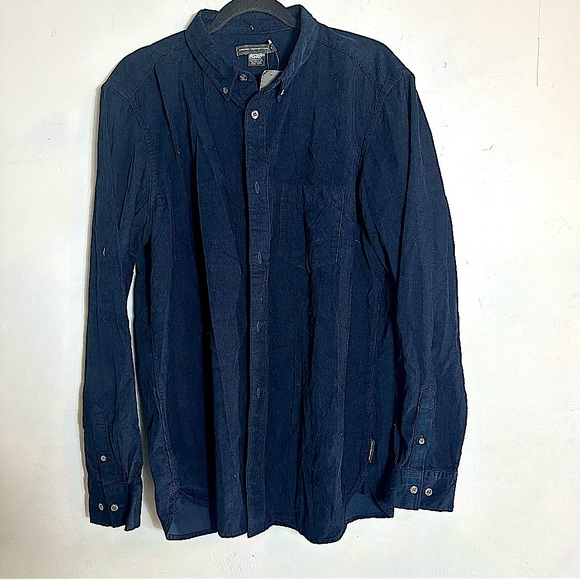 French Connection Navy Blue Corduroy Long Sleeve Button Down Shirt NEW NWT - Picture 2 of 14
